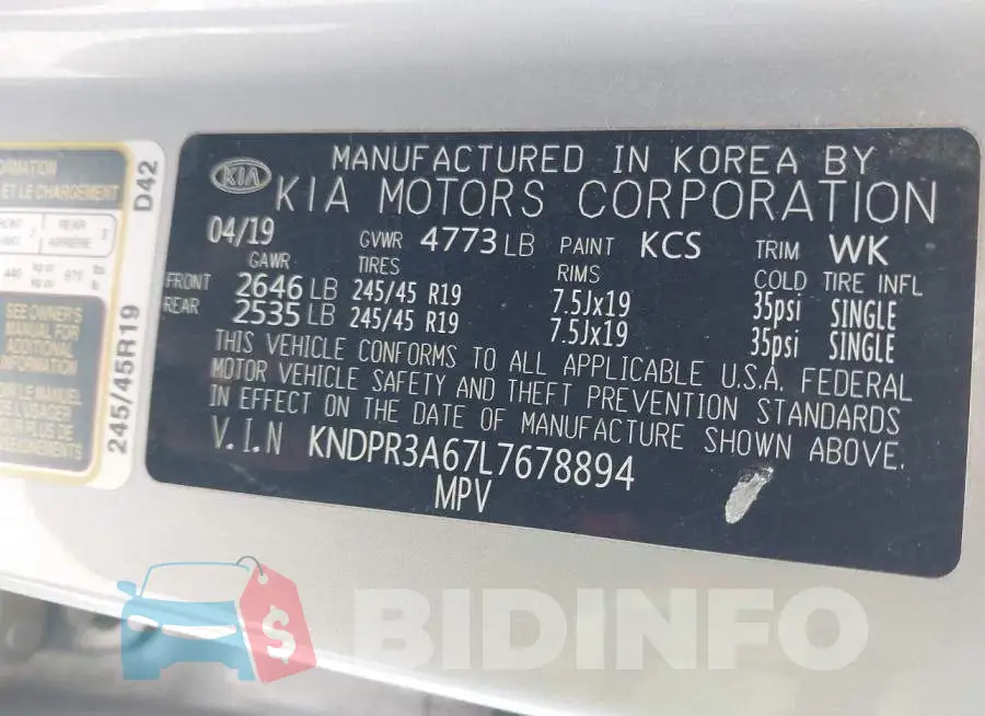 KNDPR3A67L7678894 Photo# 9