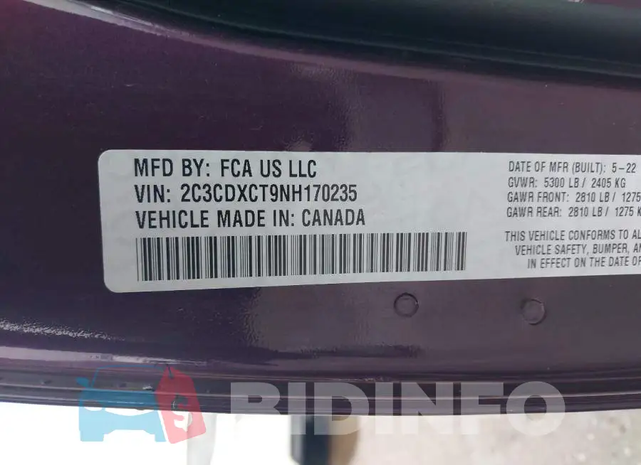 2C3CDXCT9NH170235 Photo# 9