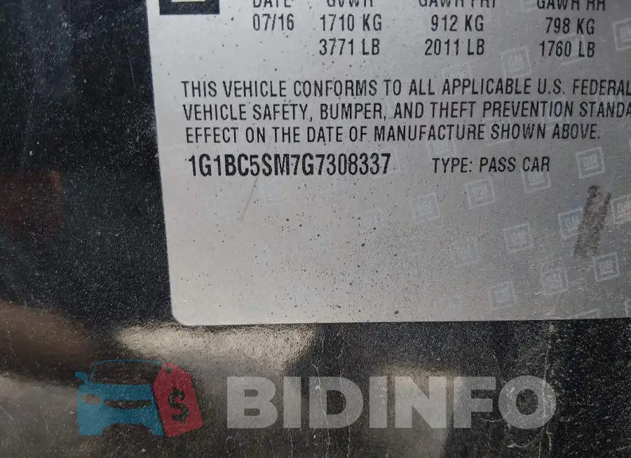 1G1BC5SM7G7308337 Photo# 9