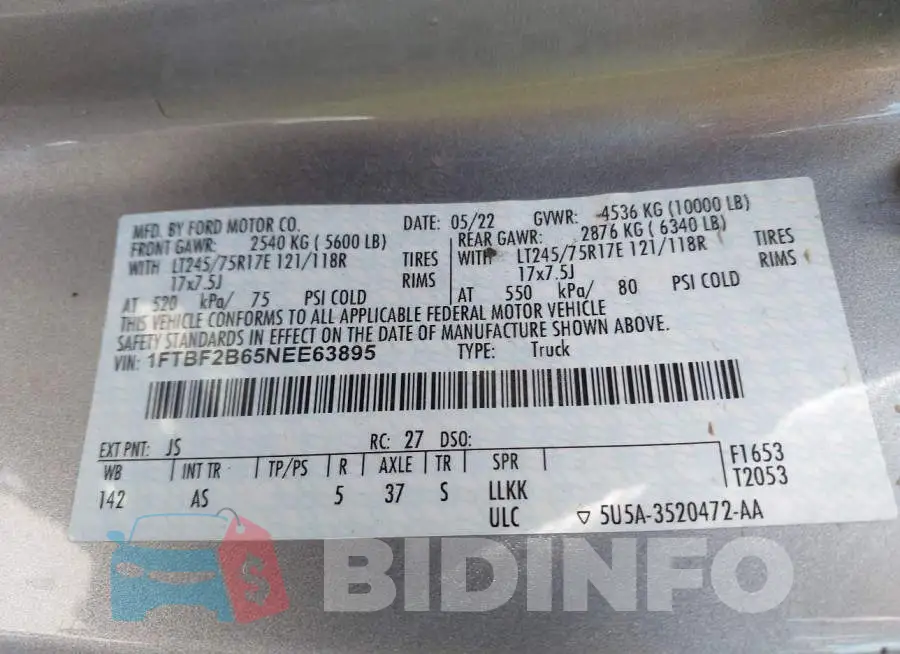 1FTBF2B65NEE63895 Photo# 9
