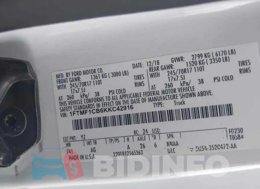 1FTMF1CB6KKC42916 Photo# 9