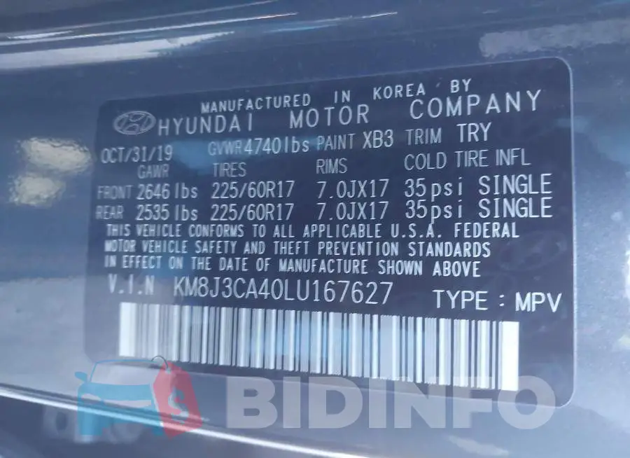KM8J3CA40LU167627 Photo# 9