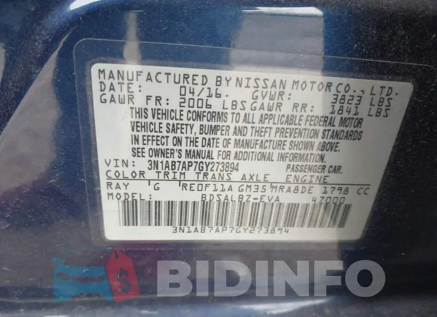 3N1AB7AP7GY273894 Photo# 9
