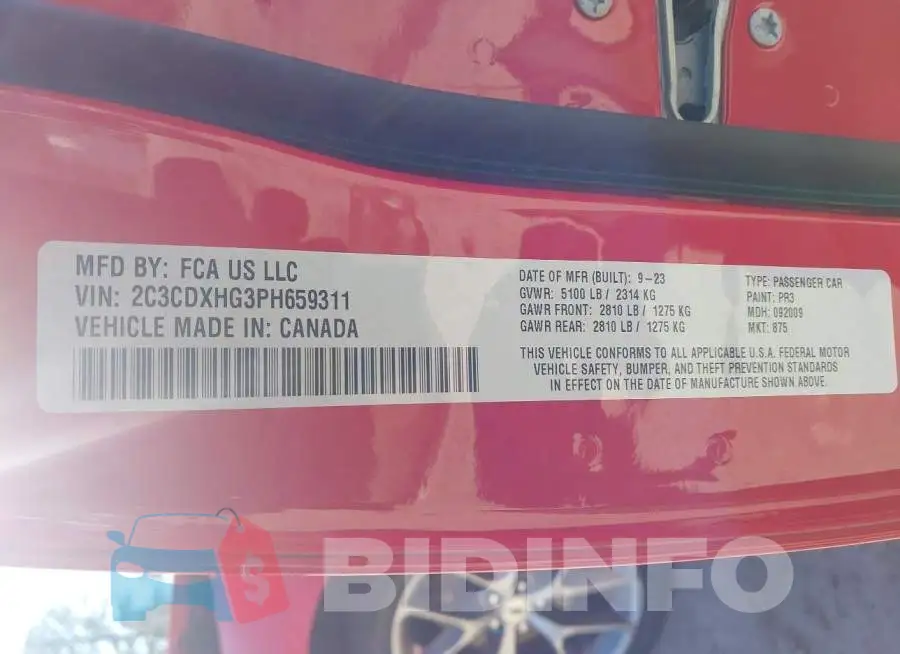 2C3CDXHG3PH659311 Photo# 9
