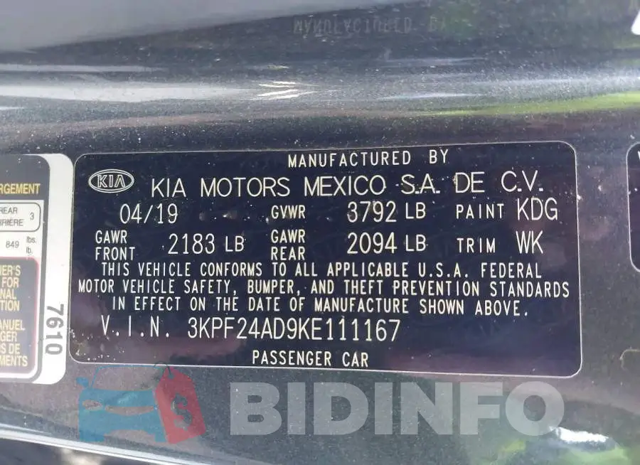 3KPF24AD9KE111167 Photo# 9