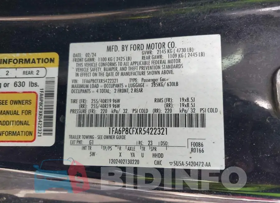 1FA6P8CFXR5422321 Photo# 9
