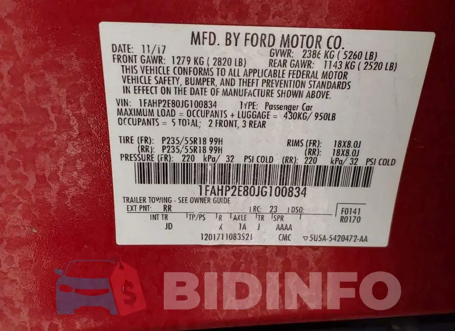 1FAHP2E80JG100834 Photo# 9