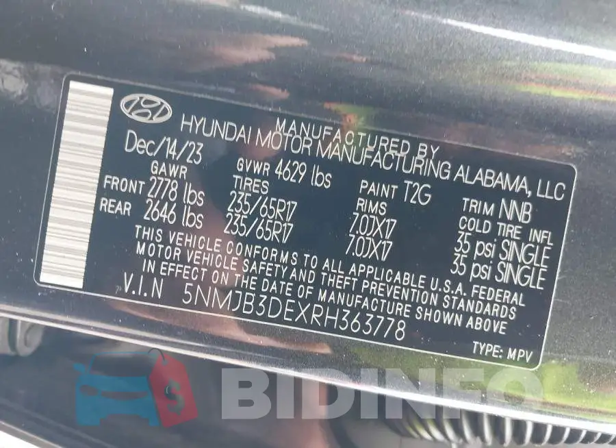 5NMJB3DEXRH363778 Photo# 9
