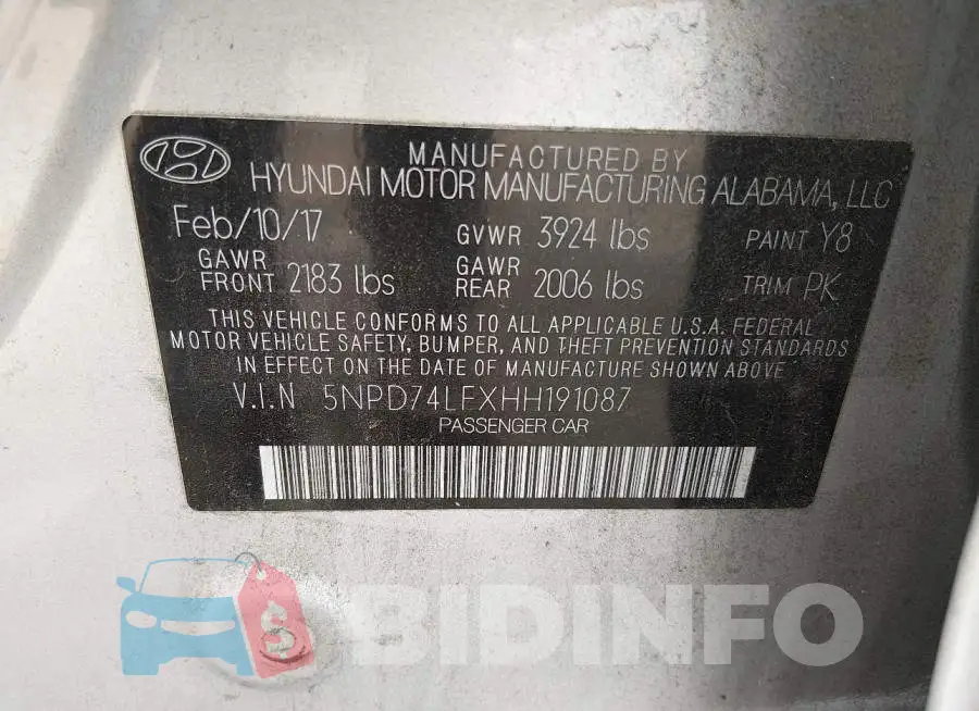 5NPD74LFXHH191087 Photo# 9