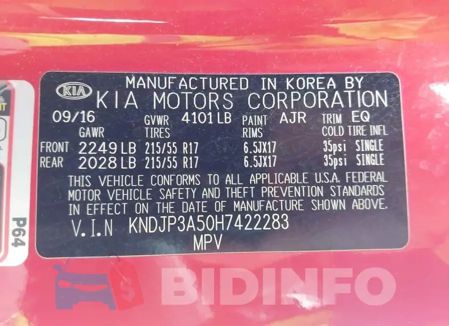 KNDJP3A50H7422283 Photo# 9