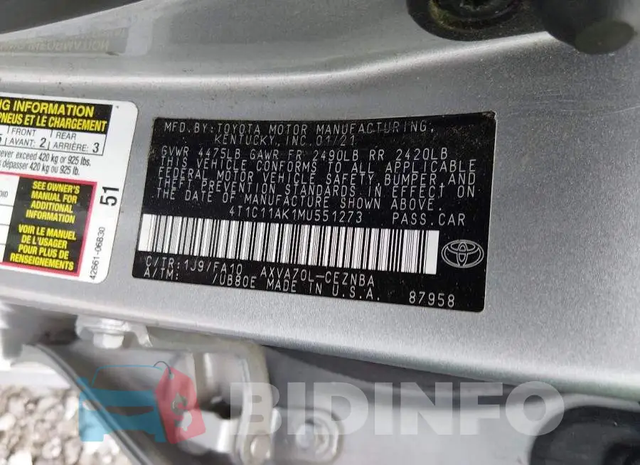 4T1C11AK1MU551273 Photo# 9