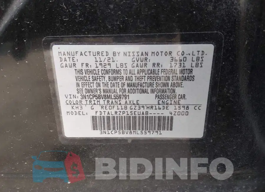 3N1CP5BV8ML559791 Photo# 9