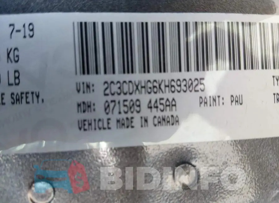 2C3CDXHG6KH693025 Photo# 9
