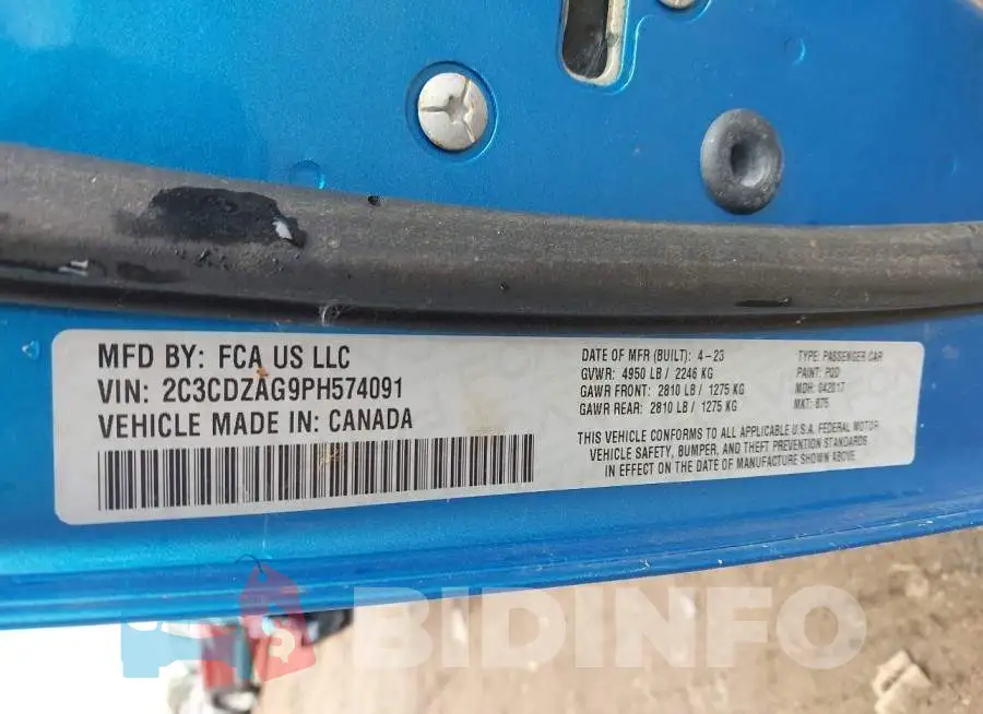 2C3CDZAG9PH574091 Photo# 9