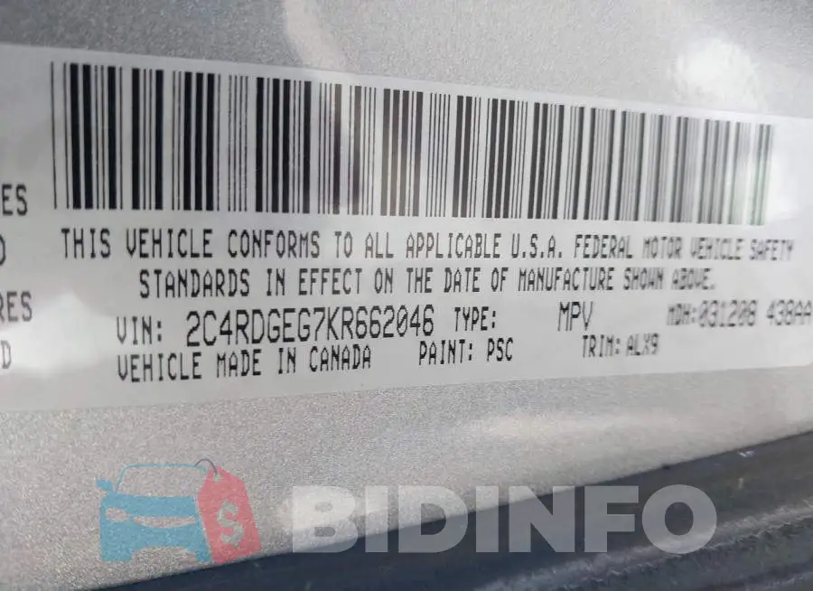 2C4RDGEG7KR662046 Photo# 9