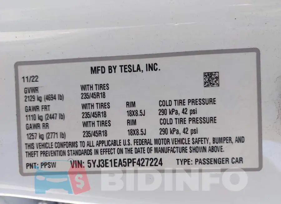 5YJ3E1EA5PF427224 Photo# 9