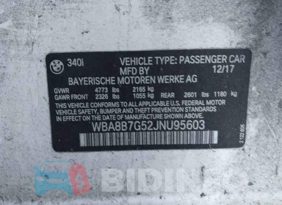 WBA8B7G52JNU95603 Photo# 9