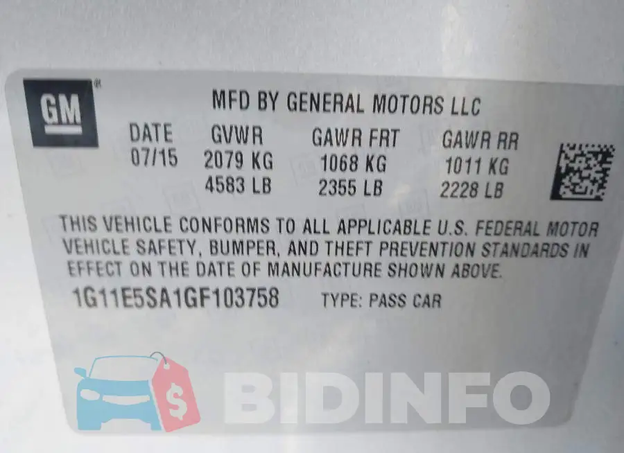 1G11E5SA1GF103758 Photo# 9