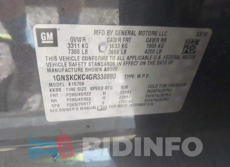 1GNSKCKC4GR330880 Photo# 9