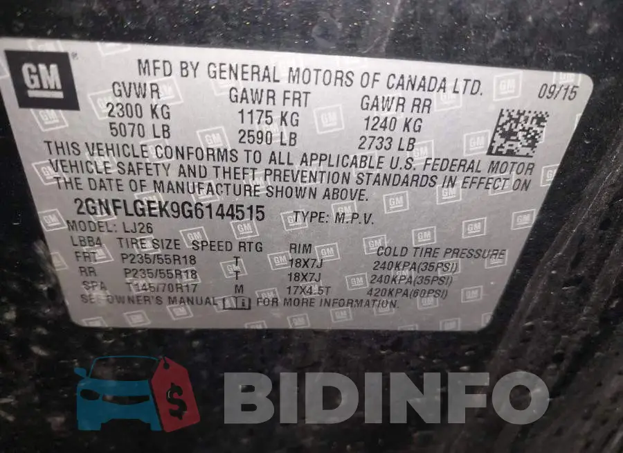2GNFLGEK9G6144515 Photo# 9