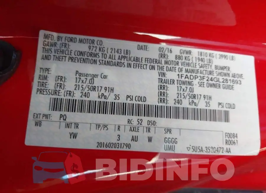 1FADP3F24GL281693 Photo# 9