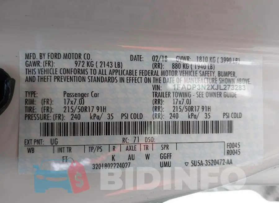 1FADP3N2XJL273283 Photo# 9