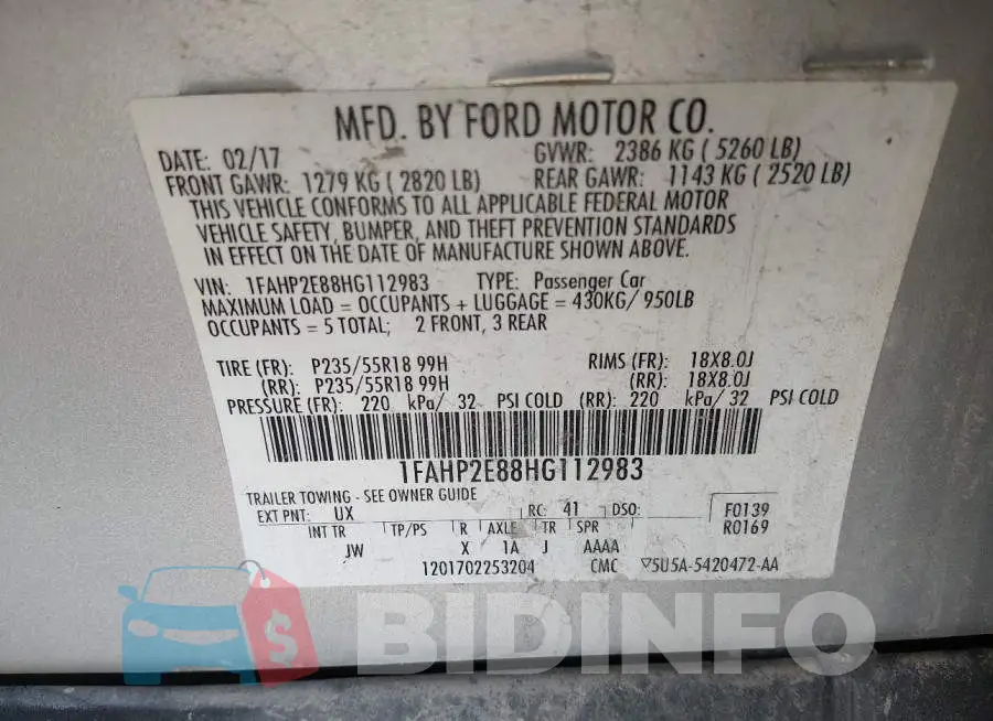 1FAHP2E88HG112983 Photo# 9