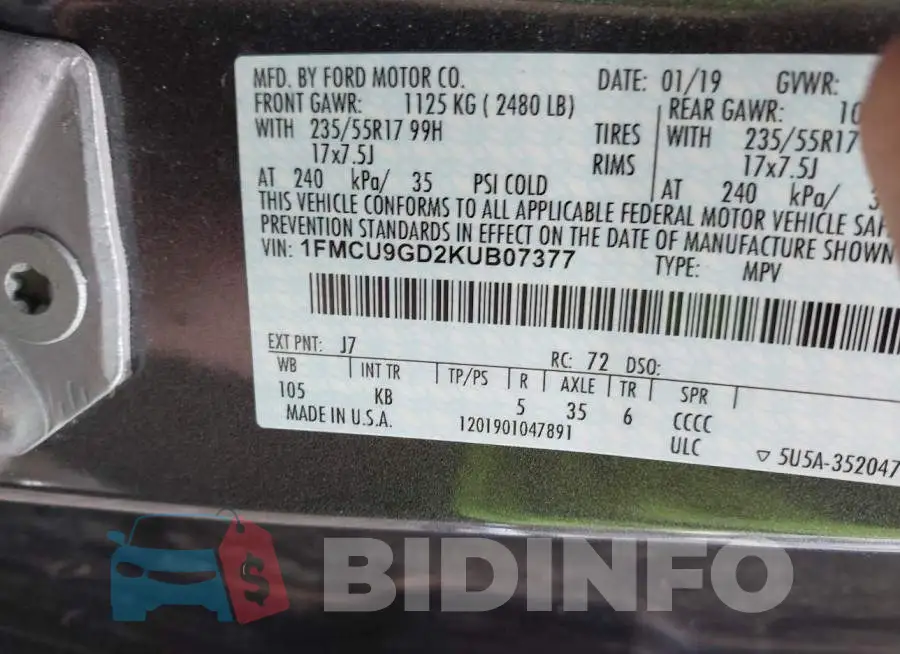 1FMCU9GD2KUB07377 Photo# 9