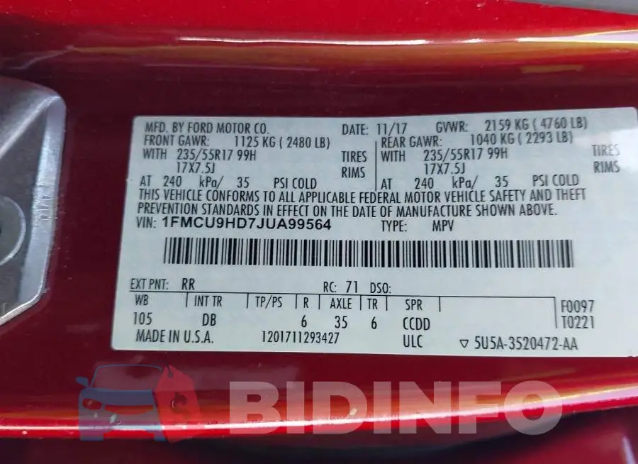 1FMCU9HD7JUA99564 Photo# 9