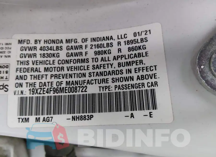 19XZE4F96ME008722 Photo# 9