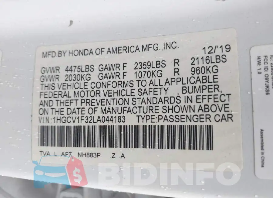 1HGCV1F32LA044183 Photo# 9