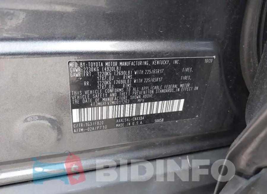 4T3M6RFV7MU011263 Photo# 9