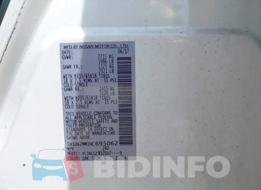 5N1DR2MM1HC695062 Photo# 9