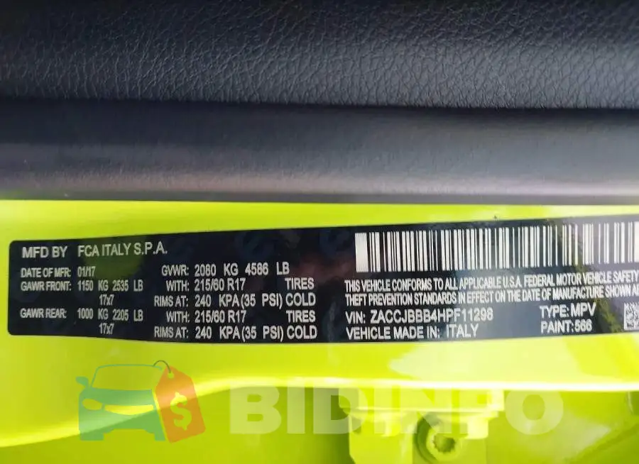 ZACCJBBB4HPF11298 Photo# 9