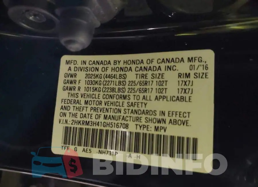 2HKRM3H41GH516708 Photo# 9