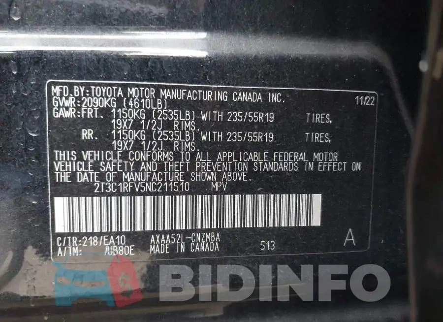 2T3C1RFV5NC211510 Photo# 9
