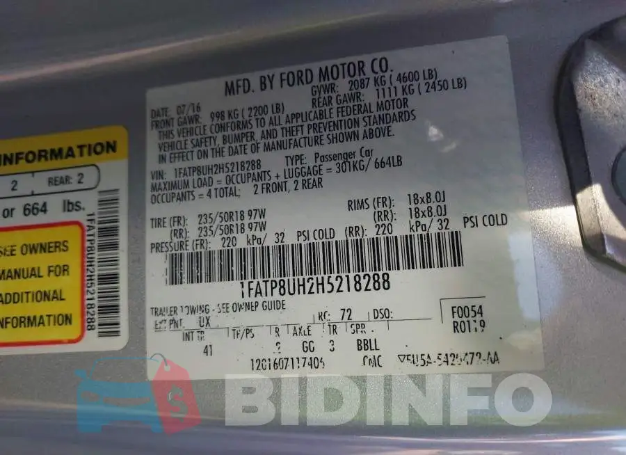 1FATP8UH2H5218288 Photo# 9