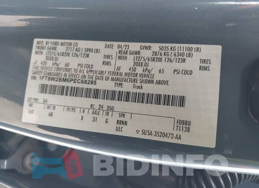 1FT8W2BM6PEC68285 Photo# 8