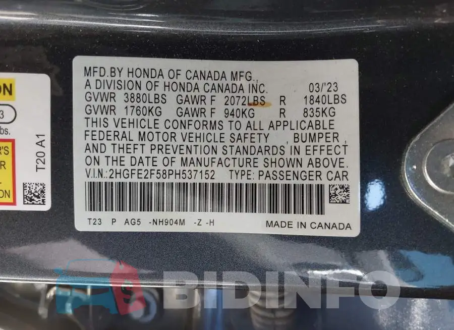 2HGFE2F58PH537152 Photo# 9