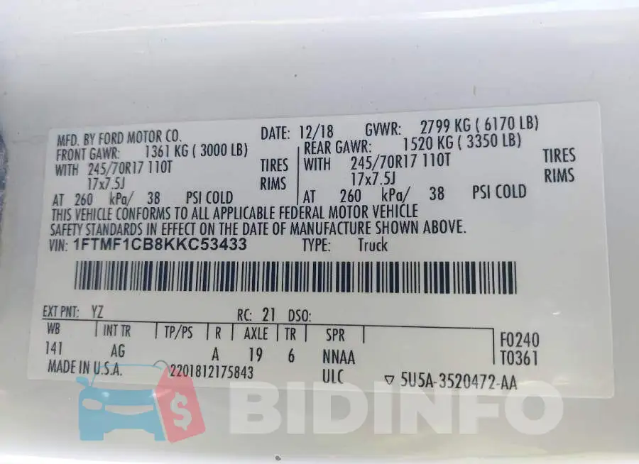 1FTMF1CB8KKC53433 Photo# 9