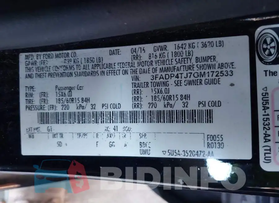 3FADP4TJ7GM172533 Photo# 9