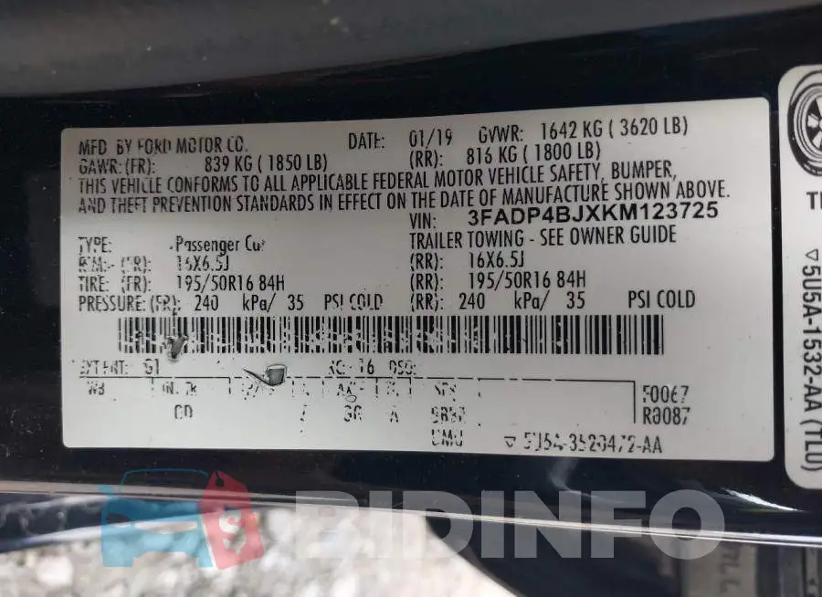 3FADP4BJXKM123725 Photo# 9