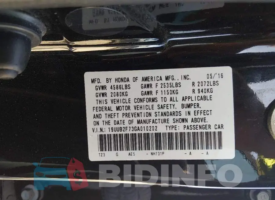 19UUB2F73GA010202 Photo# 9