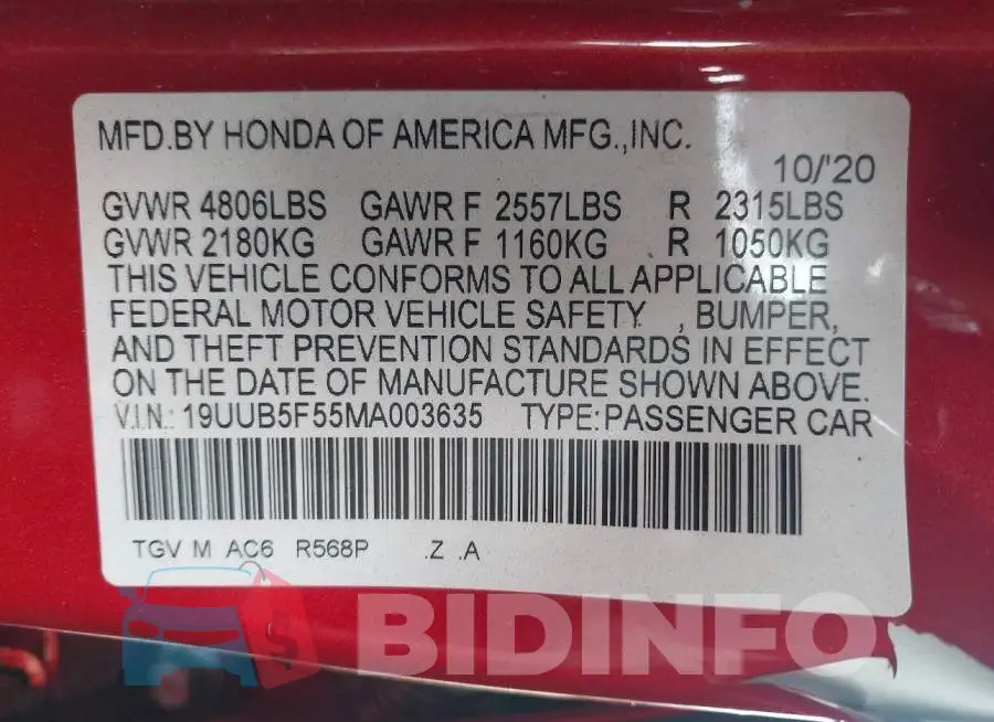 19UUB5F55MA003635 Photo# 9