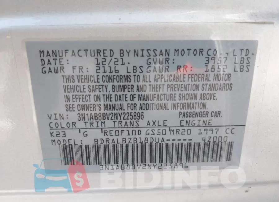 3N1AB8BV2NY225896 Photo# 9