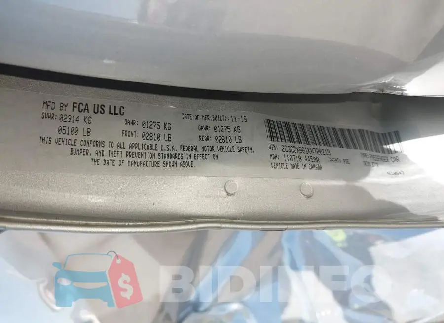 2C3CDXBG1KH720219 Photo# 9