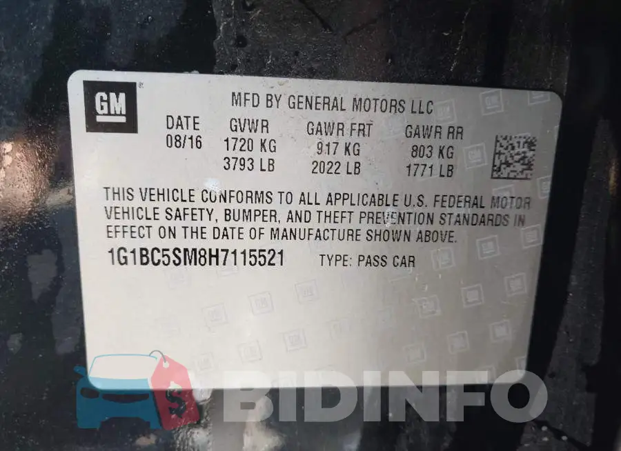 1G1BC5SM8H7115521 Photo# 9