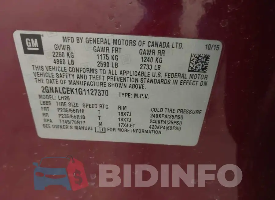 2GNALCEK1G1127370 Photo# 9