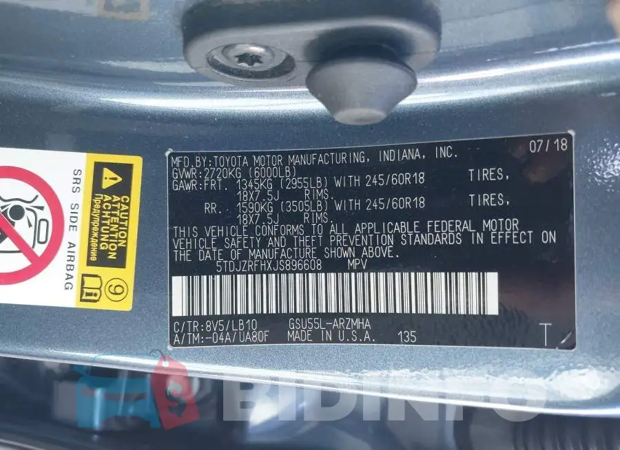 5TDJZRFHXJS896608 Photo# 9