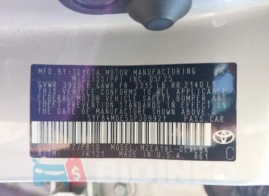 5YFB4MDE5SP309921 Photo# 9
